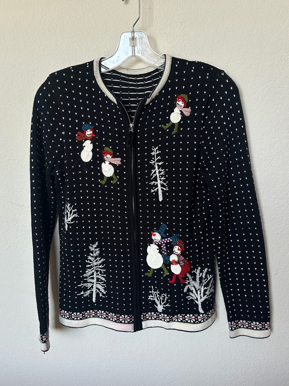 Black Snowman Zip-Up Women’s Sweater Cardigan